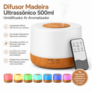 Difusor Madeira Ultrassonico 500ml Umidificador Ar Aromatizador De Aromas Com Led Oleo Essencial
